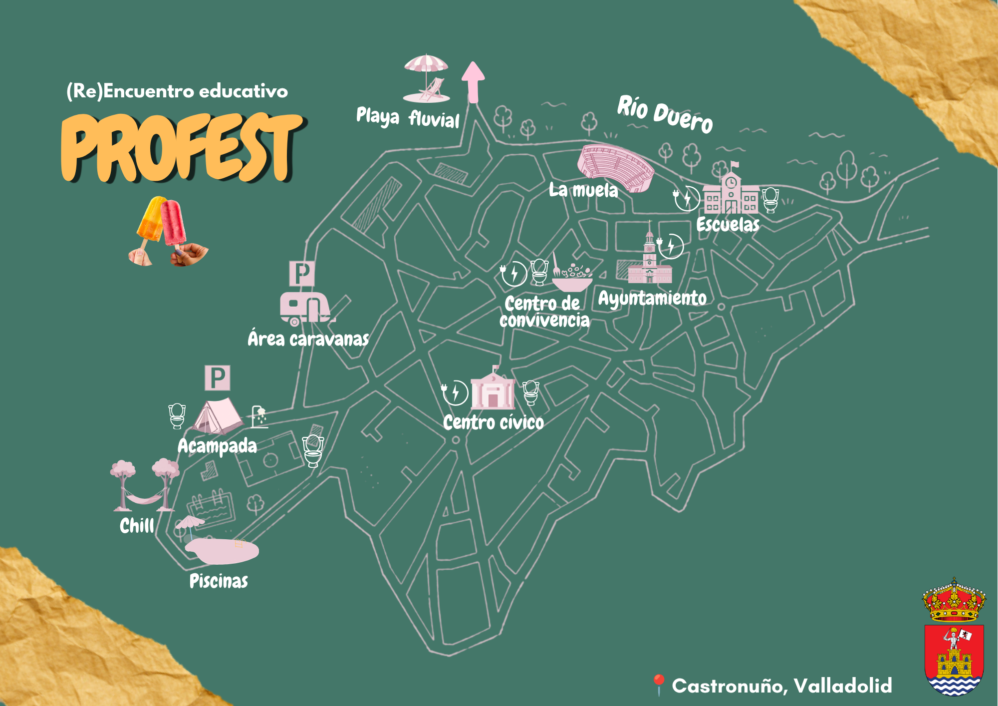 Mapa de Castronuño con los espacios utilizados durante PROFEST